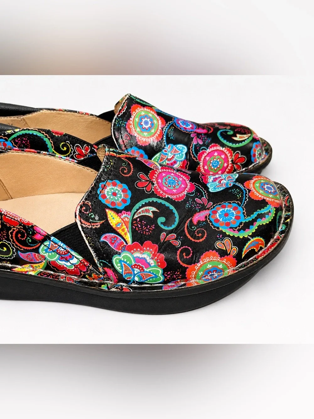 Alegria Debra Floral Mary Jane‎ Clogs Size 34 Paisley Party Boho Leather Comfy!